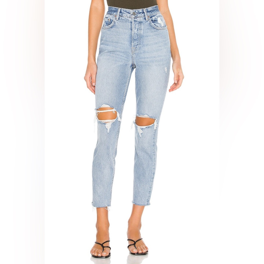 GRLFRND High-Rise Distressed Light Blue Jeans